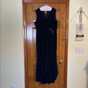 Adrianna Papell Blue Asymmetrical V-Neck Gown